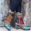 Fashion Women Boots Leather Vintage Bohemian New Socofy Female Retro Printed Buckle Soft Zipper Ankle Boots Women Botines Mujer