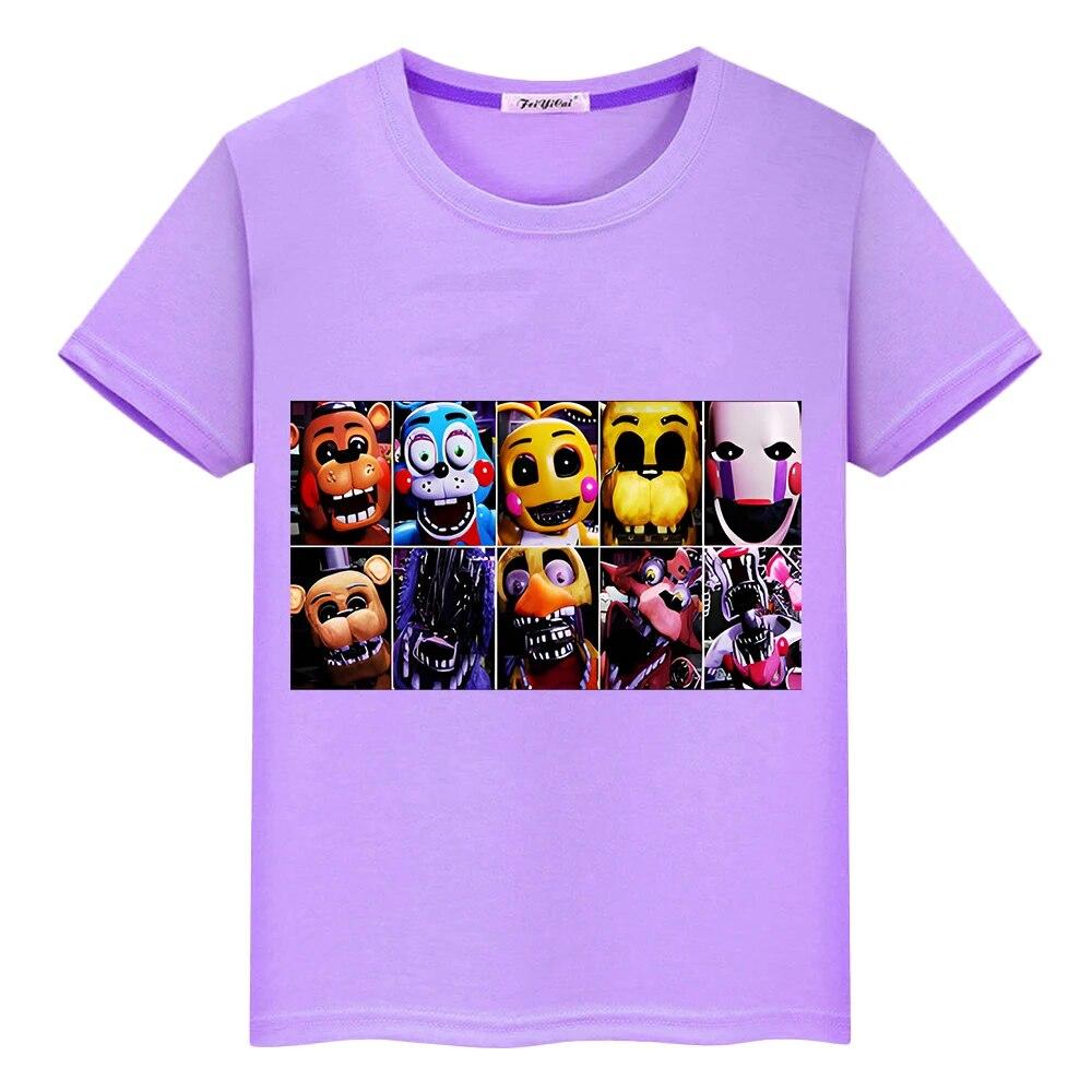 Летняя футболка FNAF из 100% хлопка y2k, цельные топы с принтом для мальчиков, короткие футболки с изображением медведя и кролика, кавайные повседневные футболки с аниме, детская одежда для девочек