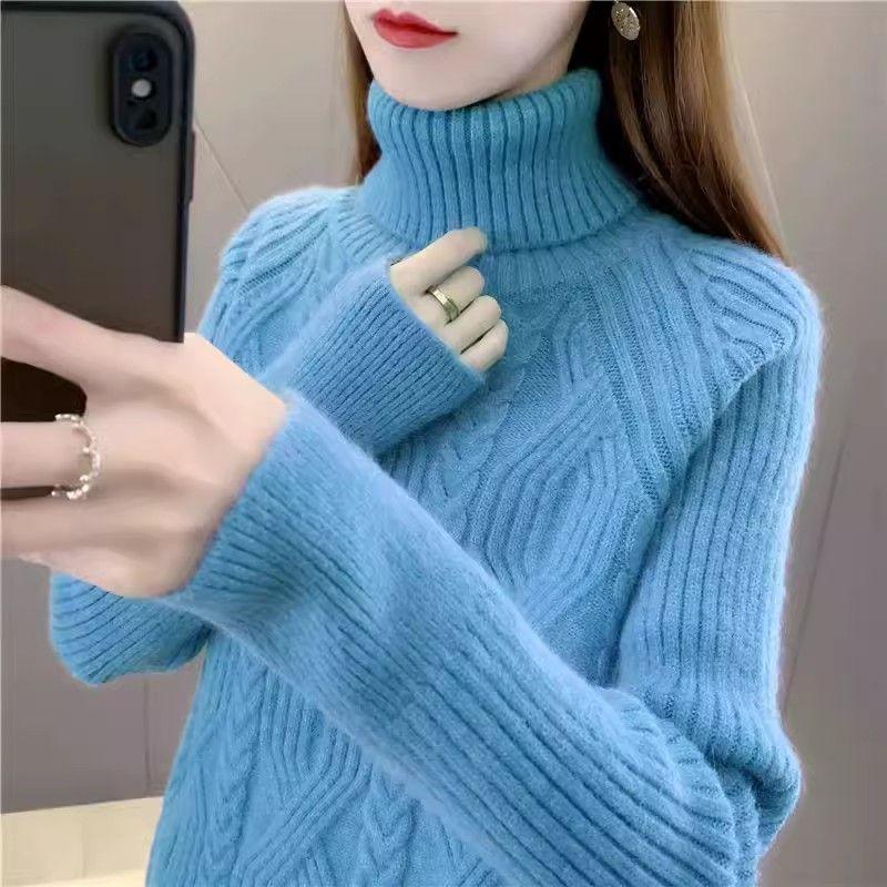 Однотонный вязаный свитер с высоким воротом, элегантный свитер с длинными рукавами для осени и зимы, женская одежда
