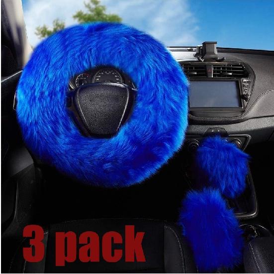 3x Soft Plush Car Steering Wheel Cover Winter Furry Fluffy Auto Accessory Fuzzy