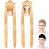 CaseEden Cosplay Wig, Long Twintails, 120cm, with Bun, Heat-Resistant, Gold Blonde Gradient, Includes 2 Wig Nets