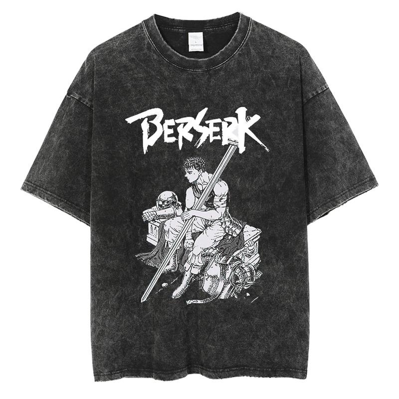 Винтажная футболка с принтом аниме Berserk Guts Graphic Printed Tee для мужчин и женщин, повседневные свободные футболки, высококачественная хлопковая футболка Harajuku для мужчин
