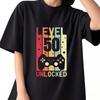 1975 Men's Fun Level Unlocked 50 Year Old Game Top Graphic T-shirt Summer Fashion Crew-neck Cotton Shirt for Men and Women