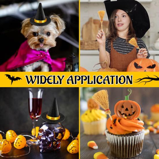 12 шт. Мини шляпа ведьмы и метла поделки украшения для Хэллоуин вечеринки многоразовые черные шляпы праздничные украшения для домашней вечеринки