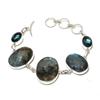 Natural Labradorite,Iolite Quartz Stone 925 Sterling Silver Bracelet 7-8" f8E19