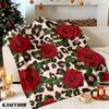 Leopard Roses Glam Winter Summer Flannel Blanket Throw Fleece Soft Fuzzy Plush Cozy Fleece Blankets for Sofa Ideal Gifts