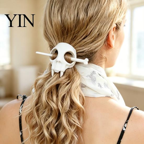 Skull Hairpin Hair Stick, 3D Printed Gothic Clip with Bone Halloween Accessory for Women Bun, Updo Styling Durable