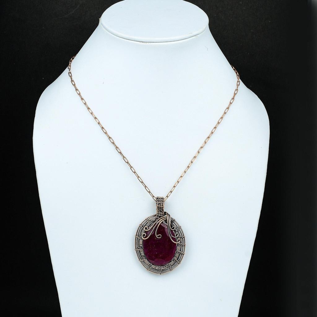 Кулон из медной проволоки с рубином из кашмира, драгоценный камень, медный кулон, ювелирные изделия из медной проволоки с рубином из кашмира, подарок для мамы, подарок для нее