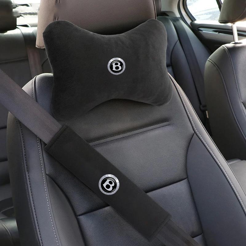 Suede for New Bentley Flying Hurtling Spur Continental GT Car Cervical Spine Headrest Neck Pillow Seat Belt Protect ShoulderPads