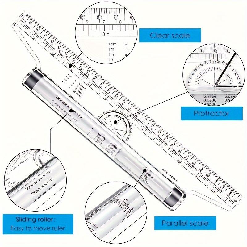 2 шт. Пластиковая линейка Роликовая линейка для рисования Параллельная Многофункциональная Линейка для рисования Дизайн Используется для измерений Черчения Школы Офисы