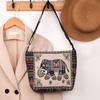 Ethnic Style Handbag Embroidery Elephant Canvas Women Shoulder Bags Grocery Storage Pouch Large Capacity Crossbody Bag