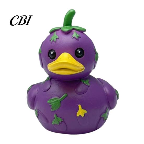 Solid Resin Statues Funny Orange Eggplant Duck Figurine, Fruit Vegetable Statue, Adorable Desk Whimsical Animal Sculptures Decor for Car Dashboard