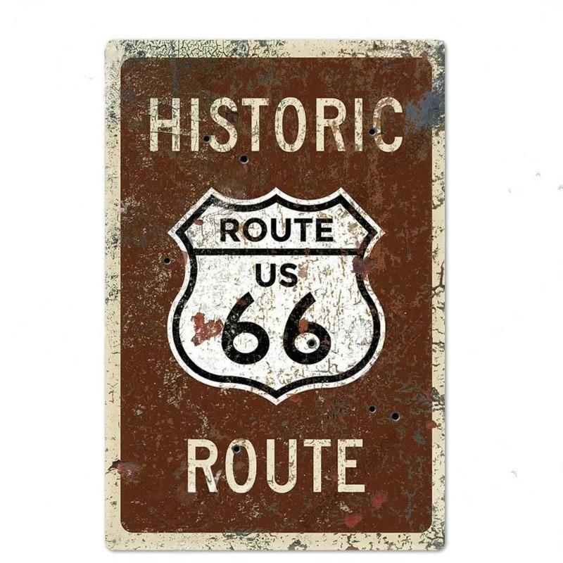 Сувенирная номерная табличка Route 66, Американский металлический знак для авто 20x30см
