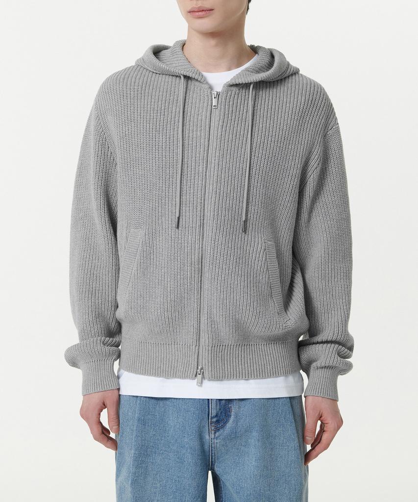 MUSINSA STANDARD Ribbed Knit Hooded Zip-Up [Melange Gray]