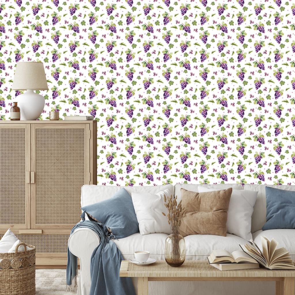 Grapes Wallpaper White and Lime for Living Room and Bedroom 50x1000