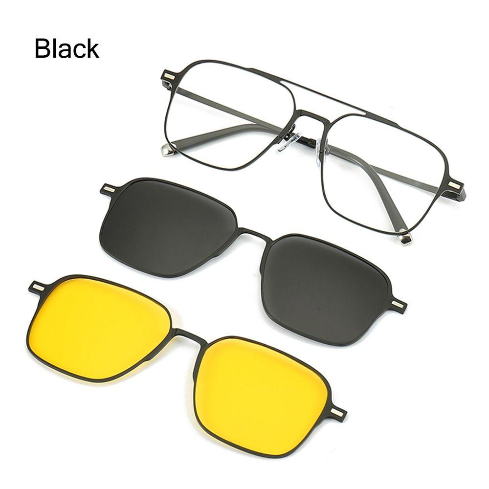 UV400 Night Vision Metal Computer Glasses with Magnet Clip On Sunglasses Anti Blue Light Glasses 3 In 1 Glasses