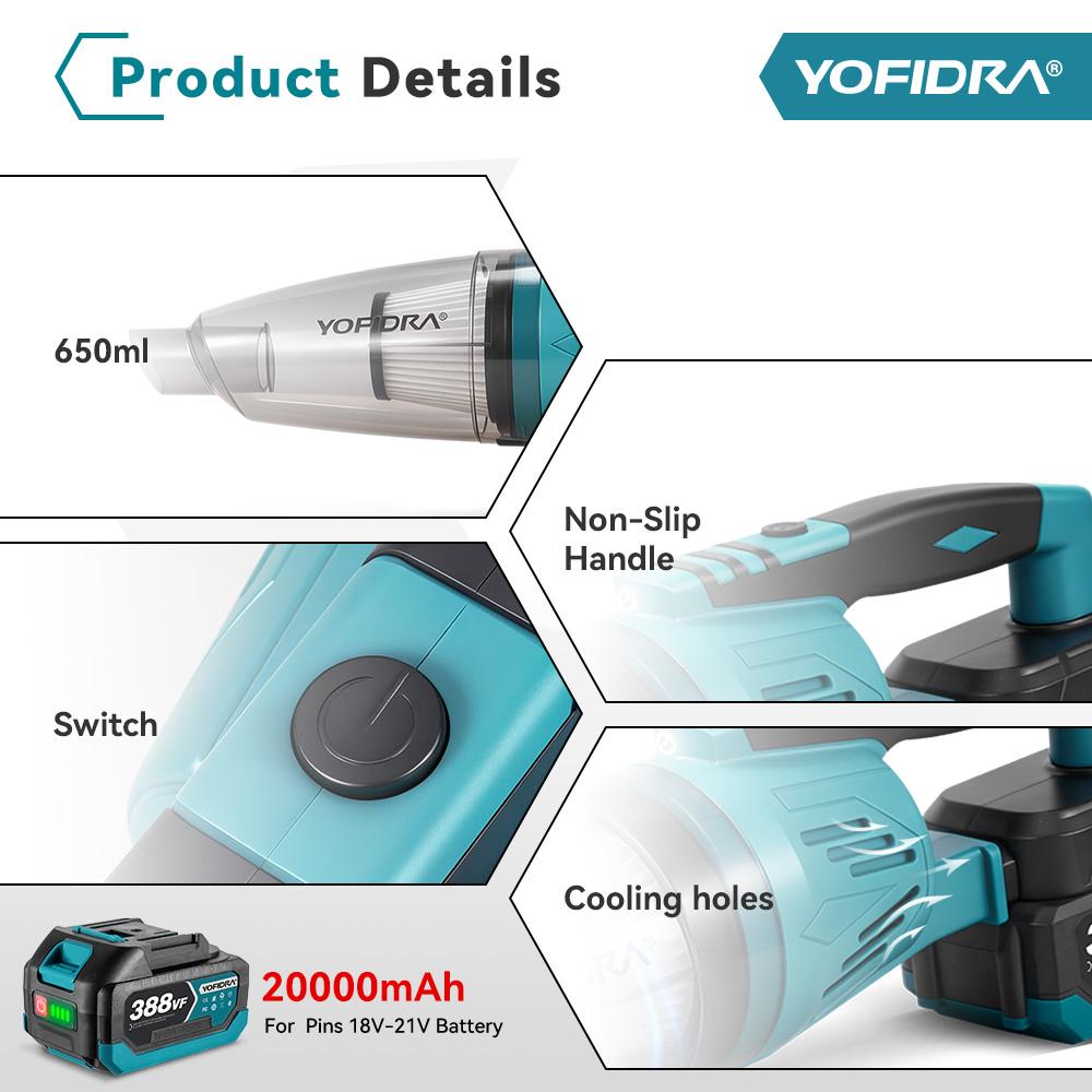 Yofidra 1500 Вт Электрический беспроводной пылесос Портативный аккумуляторный бытовой инструмент для уборки Для аккумулятора Makita 18 В Штифт