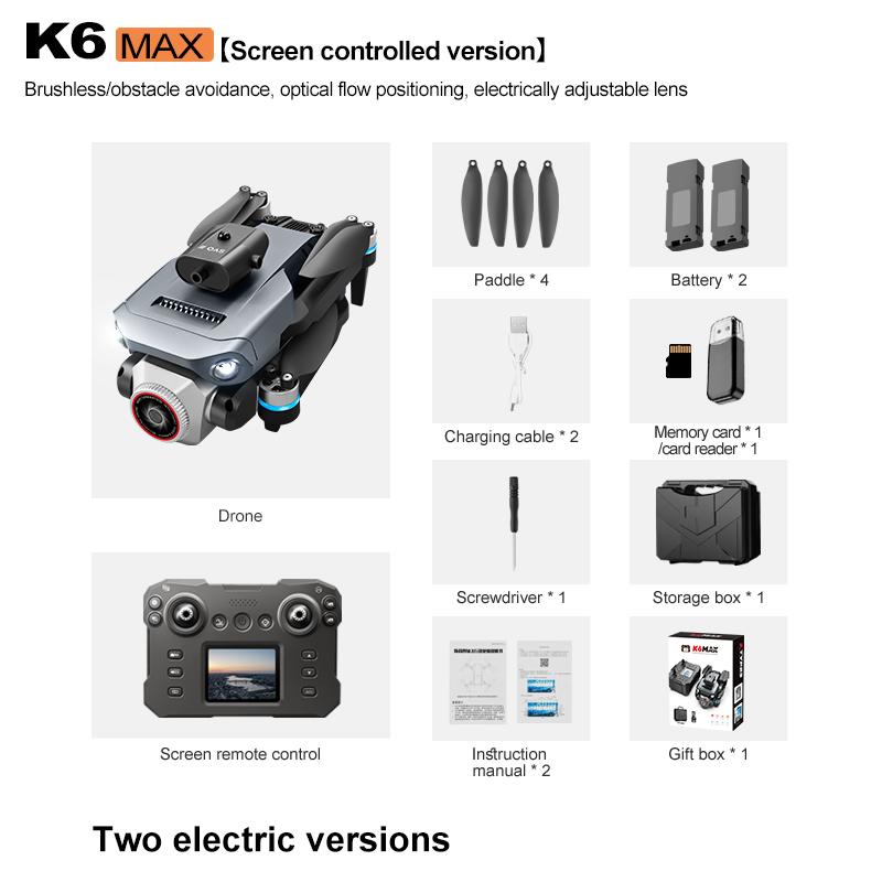 Новый K6 Max Версия с ЖК-экраном 4K HD Камера Бесколлекторный двигатель Дрон Обход препятствий Складной квадрокоптер Дрон Игрушка на радиоуправлении