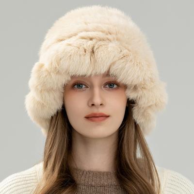Шапка-облако из натуральной кроличьей шерсти, плюшевая женская осенне-зимняя теплая защитная шапка для лица, маленькая меховая вязаная шапка-ведро для бассейна