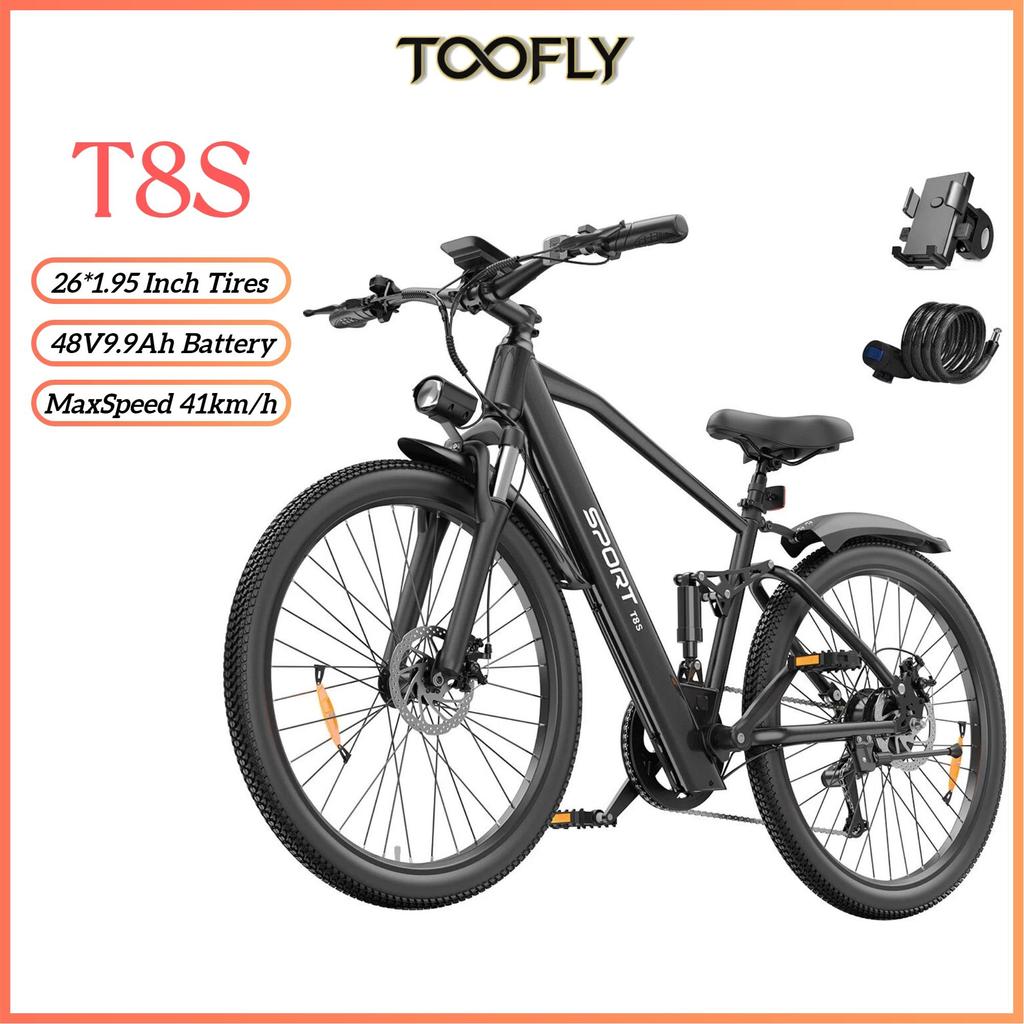 TOOFLY T8S Взрослый Электровелосипед Максимальная Скорость 41 км/ч Аккумулятор 48В 9.9Ач Электровелосипед для Городских Поездок Колесо 26*1.95 Дюймов Электровелосипед для Взрослых