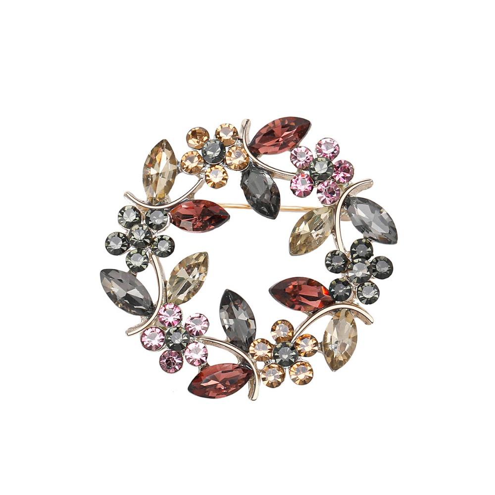 Брошь-венок из цинкового сплава с оливковой ветвью Женская брошь Милый зажим с оливковой ветвью и стразами Подарки