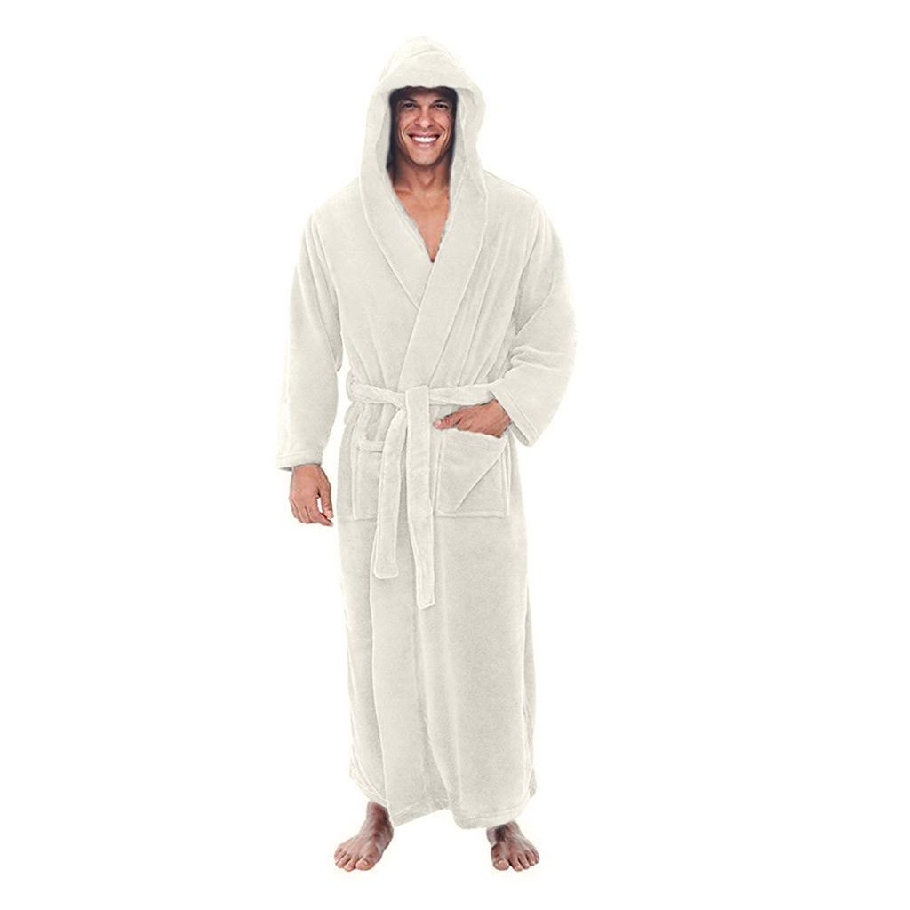 Men's Winter Lengthened Plush Shawl Bathrobe Home Clothes Long Sleeved Robe Coat