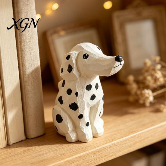 Artistic Wood Craft Gift Handmade Dalmatian Dog Wooden Ornament, Hand Carved Basswood Niche for Her Animal Figurine, Creative Sculpture Home