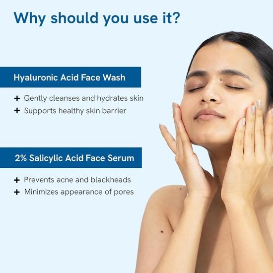 Набор для активного лечения акне Be Bodywise для сухой кожи | С гиалуроновой кислотой для умывания (100мл) & 2% SA Сыворотка для лица (30мл)| Для кожи без акне и ровного тона