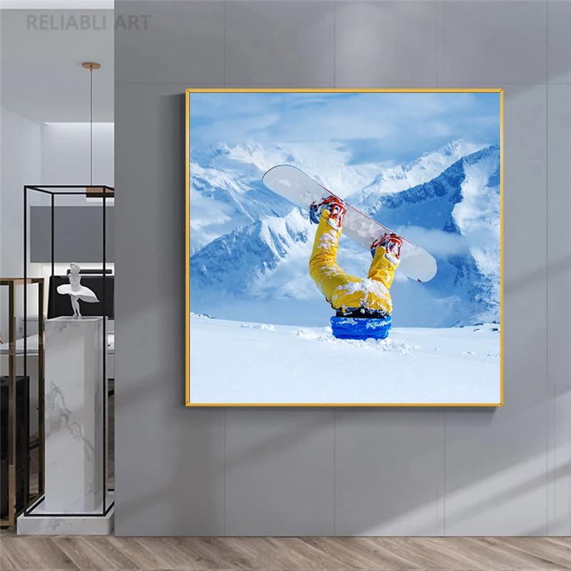 Лыжный спорт, холст, картина, настенное искусство, снежный горный пейзаж, фотографии, Настенный декор, современное украшение для гостиной, дома, Куадрос