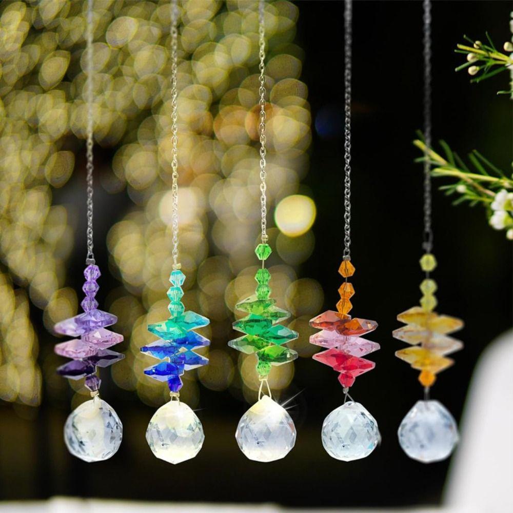 5Pcs Rotating Prism Pendant Hanging Sun Catcher Garden Decoration Crystal Wind Chime Tree