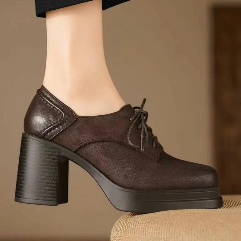 Офисные и карьерные женские туфли-лоферы с острым носком на шнуровке, мода 2024 года, горячая распродажа, женская обувь, новые однотонные каблуки для женщин, Zapatos Mujer