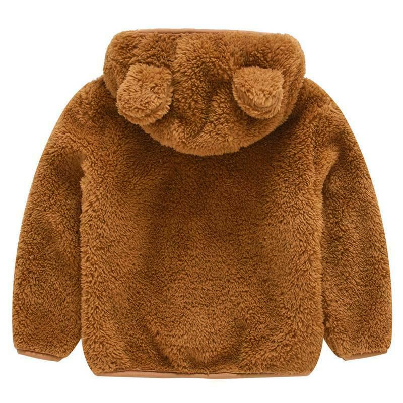Kids Pure Color Teddy Fur Jackets Children Bear Ear Hoodies Coats Boys Girls Winter Warm Outerwear