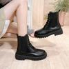Женские сапоги средний каблук круглый носок вырез вестерны 2025 осень новинка корейская версия лакированная кожа женская обувь удобные ботинки мартин