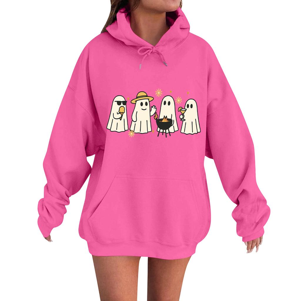 Женская повседневная модная удобная толстовка с круглым вырезом, капюшоном и длинными рукавами с принтом на Хэллоуин, теплая