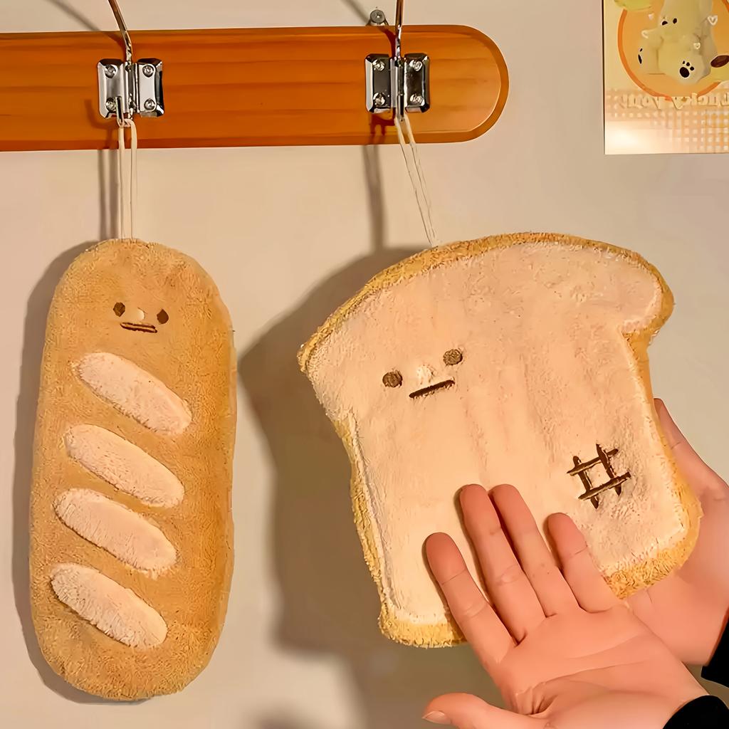 2 шт. Очень милые салфетки для рук в виде тостов, формы тоста и багета, материал коралловый вельвет, высокая впитываемость, подвесные для кухни и раковины