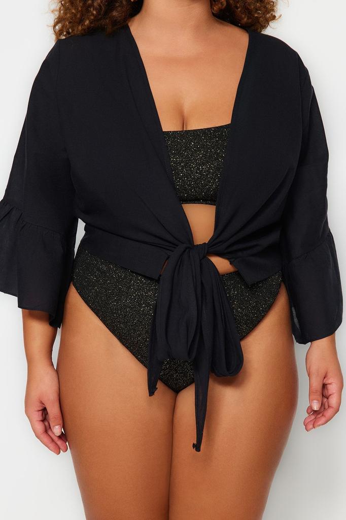 Women's Fashion New Plus Big Size Blouse Black Double Breasted Collar Blouse