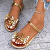 Butterfly Decor Flat Sandals for Women Gold Silver Patent Leather Light Party Slippers Plus Size Summer Comfort Non Slip Sandals