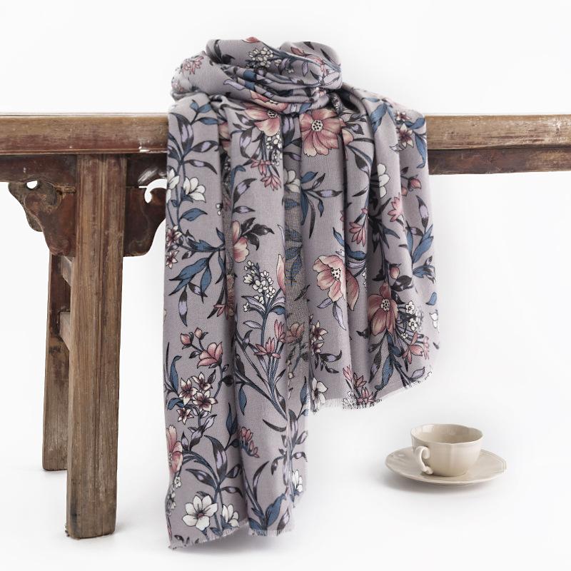 Autumn and Winter Chinese Style Retro Camellia Imitation Cashmere Printed Scarf Women's Neck Protector Cold Scarf Elegant Light Luxury Shawl