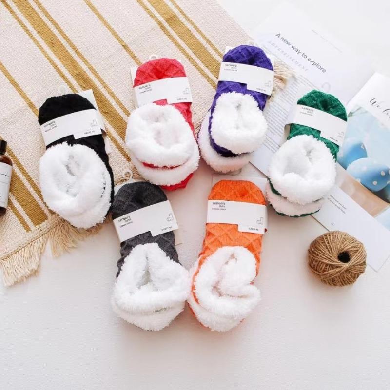 Женские теплые однотонные носки-тахо, нескользящие плюшевые вязаные носки из кораллового флиса, носки-невидимки