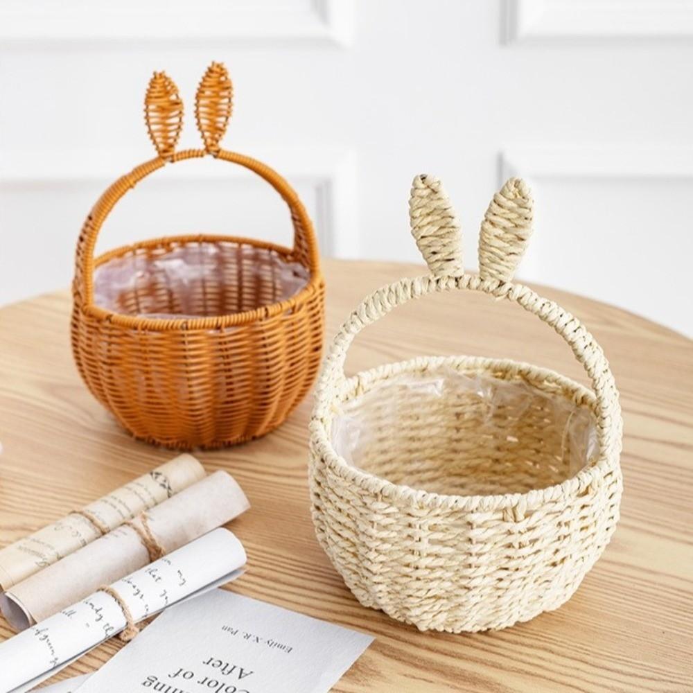 Cartoon Rabbit Ear Storage Basket Multifunctional Hand Woven Basket Easter Festival Gift