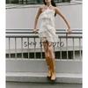 Autumn New Product Women clothes Asymmetric Hem Hanging Neck Long dress Laminated Decoration Mini Dress 8228811