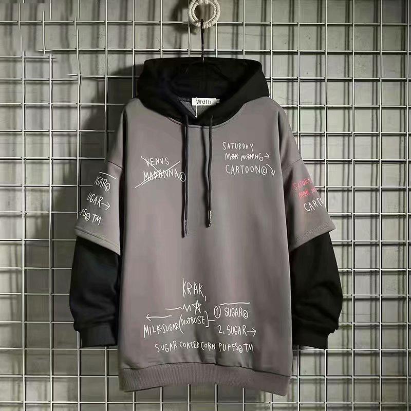 Весна Осень Мужской Свитер Ретро Толстовка с Капюшоном с Принтом Свободная Худи Флисовая Утепленная Куртка