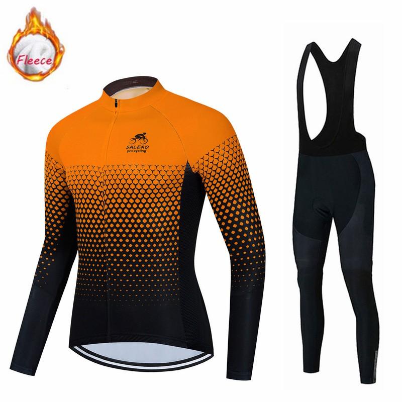 Winter Thermal Long Sleeve Cycling Jersey With Bib Shorts Road Racing Training