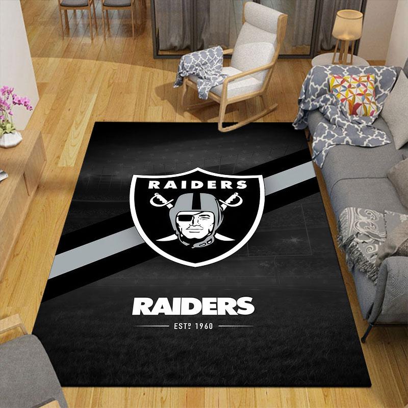 Las Vegas Raiders Flannel Printed Carpet, Home Sofa Decoration for Living Room & Bedroom, Non‑Slip Play Flannel Floor Mat for Game Room