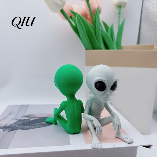 Funny Alien Sculpture 3D Printed Statue, Sci-Fi UFO Sculpture, Sitting Figurine, Mysterious Decoration Creative Ornament for Home Office Desktop