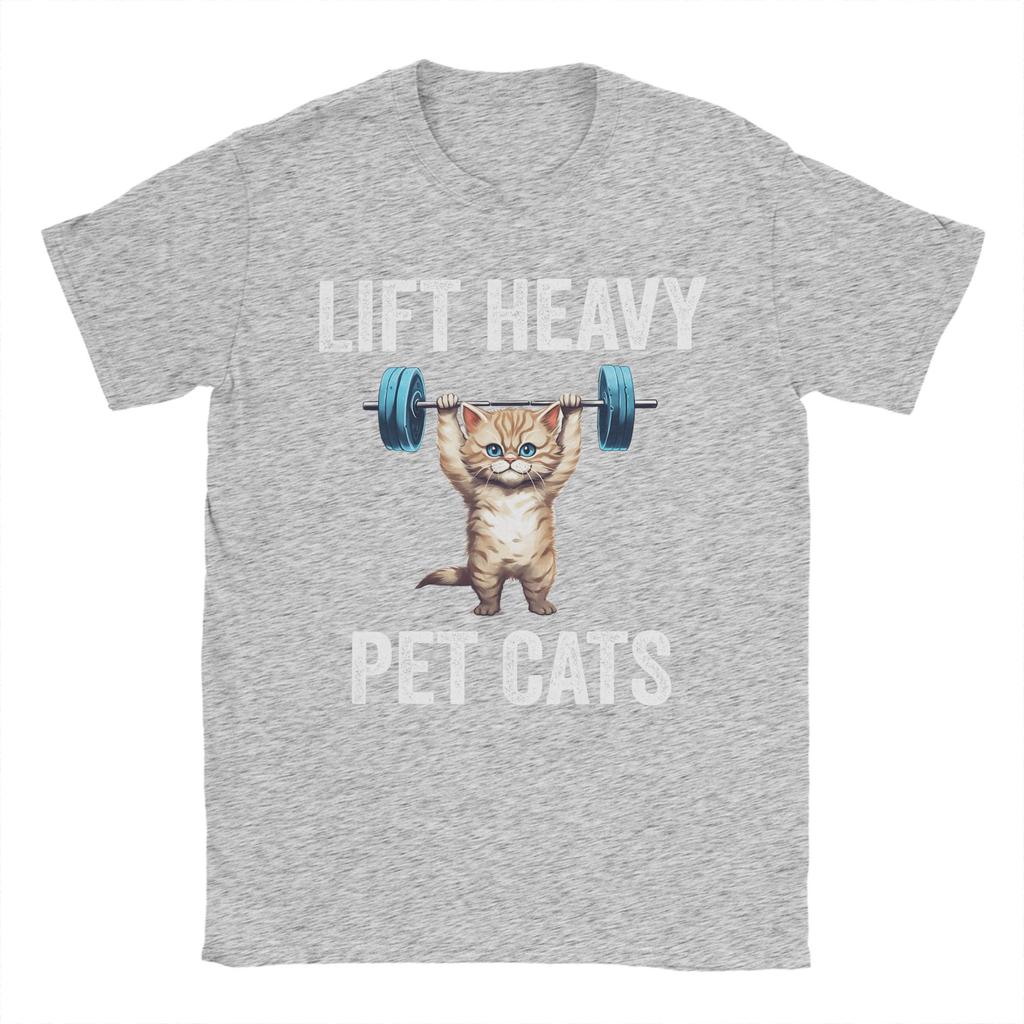 Lift Heavy Pet Cats Cotton TShirt For Unisex Beach Y2K Retro T Shirts Crew Neck Hipster Tees Oversized Casual Clothes