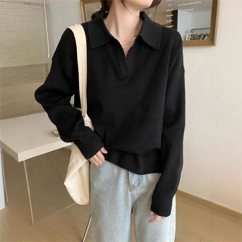 Spring New Loose and Chic Lo-neck Sweater with Knitted Bottoming Shirt Women's Top