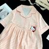 Женский летний комплект пижамы Cloud Cotton: Милый укороченный топ с лацканами и короткими рукавами и шорты с принтами