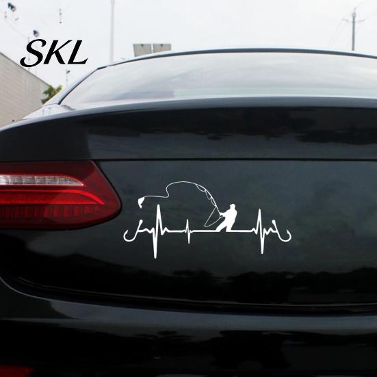 Decorative Auto Accessory for Anglers Fishing Heartbeat Car Sticker Decal, 6.7" x 3.1" Waterproof Vinyl Window Decal PVC Vehicle Graphic Decoration,
