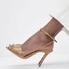 Fashion Brown Patent Leather Heeled Sandal Women Fashion Pointed Toe Ankle Buckle Brand Designer Shoe Summer Sexy Open Toe Zapatos Mujer